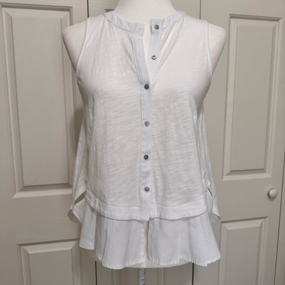 Anthropologie Meadow Rue White Peplum Button Front Tank Top S Cotton